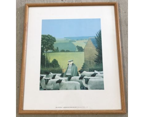 A vintage Reg Cartwright print "Landscape with figure and sheep", framed and glazed. Taken from the oil on canvas "Landscape 
