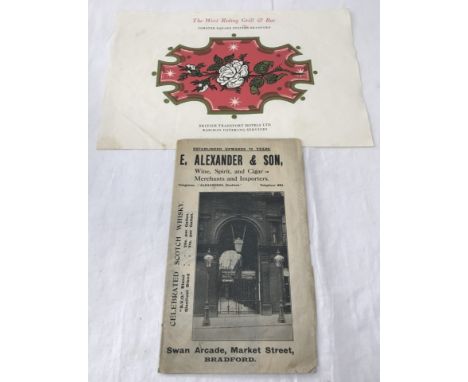 Pre Grouping (1923) Map of Bradford City centre Railways. Together with a vintage paper placemat from The West Riding Grill &