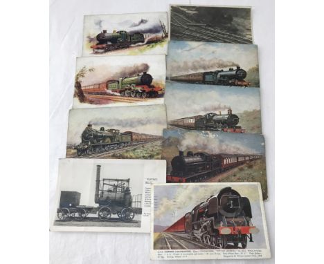 9 vintage steam railway locomotive postcards  