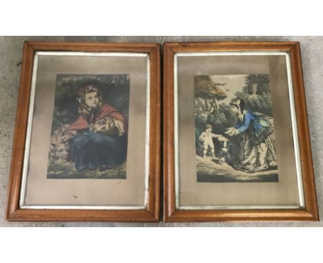 A pair of vintage coloured prints, framed and glazed.  Approx. 35cm x 25cm.