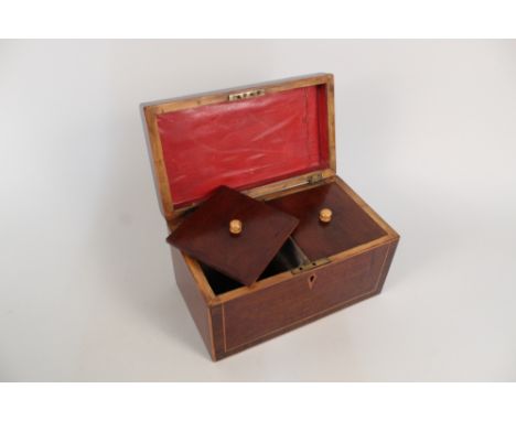 A 19th Century inlaid mahogany two compartment tea caddy