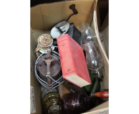 An early Spong metal polisher, Kenrick coffee grinder plus lamps and metalware