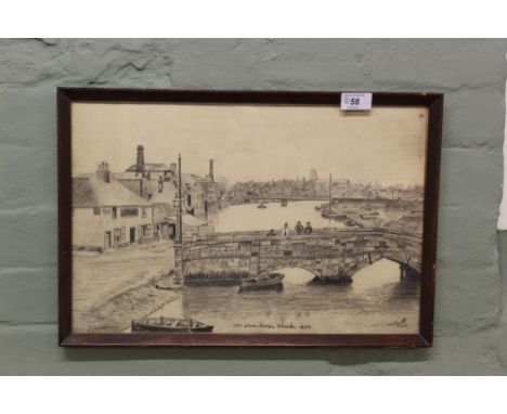 A pencil sketch of Beccles bridges 1884 plus an oil of the same subject