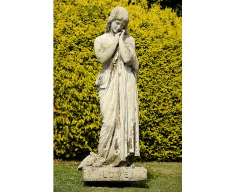 Garden Statue: After Raffaele Monti Ft, 1851: A monumental composition stone figure of a girl entitled ‘Love’signed R. Monti 