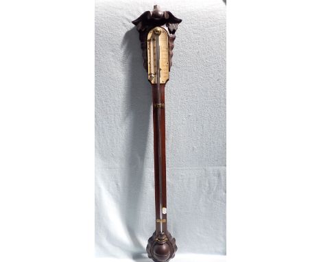 A VICTORIAN OAK-CASED 'STICK' BAROMETER with carved decoration, W. Nightingale, Shrewsbury