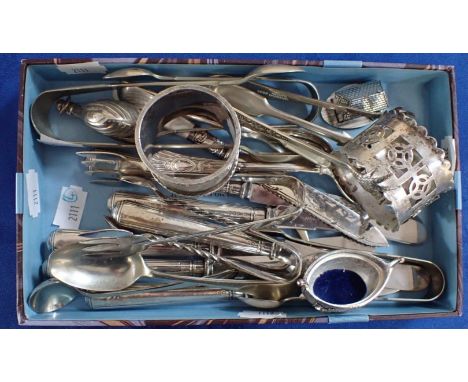 A SILVER NAPKIN RING and similar plated cutlery