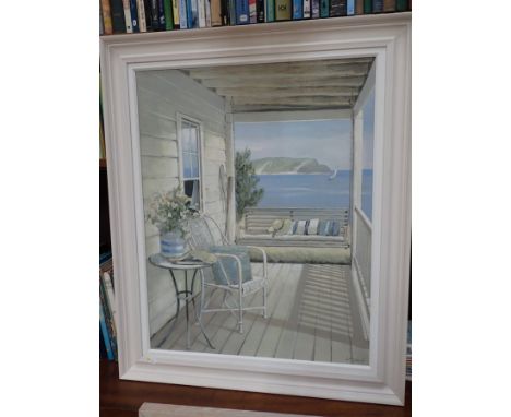 AFTER ADELENE FLETCHER: PORCH OVERLOOKING THE SEA textured print, broad white frame