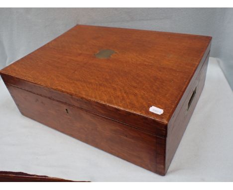 AN OAK CANTEEN BOX, FITTED TWO TRAYS with 'campaign' style handles, by Drew &amp; Co (containing a quantity of vintage sewing