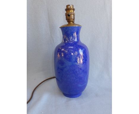 A CHINESE VASE, WITH VIOLET GLAZE and incised decoration, fitted as a lamp (damage)