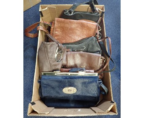 A COLLECTION OF HANDBAGS INCLUDING MULBERRY Radley, Oroton, Suzy Smith: Genuine Mulberry ponyskin navy handbag.