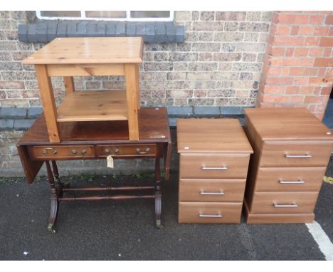 A REPRODUCTION MAHOGANY SOFA TABLE a pair of contemporary chests, a  mirror, a firescreen , furnishing prints, and a pine tab