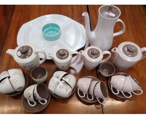 A COLLECTION OF POOLE POTTERY COFFEE WARE and an hors d'oevres dish