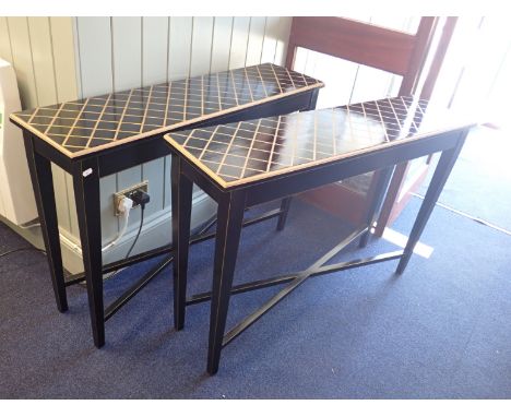 PAIR OF GOLD AND BLACK CONTEMPORARY CONSOLE TABLES 