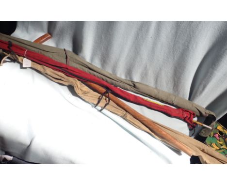VINTAGE FISHING RODS and a wooden walking stick
