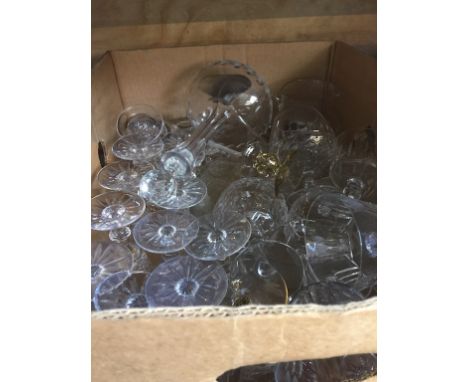 BOX OF CRYSTAL GLASSES, DECANTER AND BOWL