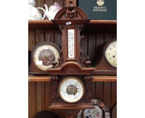 CARVED ANEROID BAROMETER. H60CM