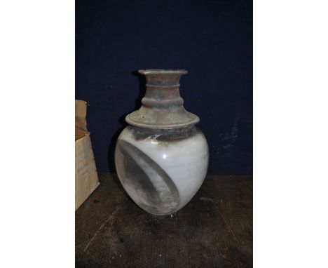 AN EARLY 20th CENTURY OPALINE LIGHT SHADE, with copper mounting collar, shade diameter 15in (38cm) height 17in (43cm), shade 