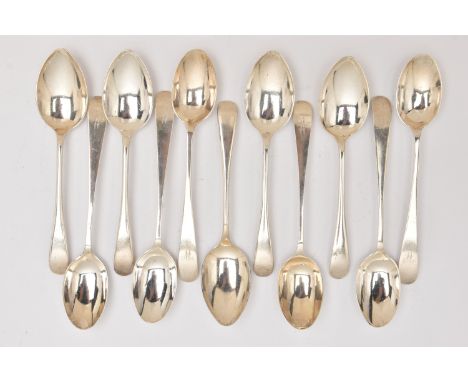 ELEVEN SILVER TEASPOONS, to include a set of six Old English pattern spoons with engraved initial 'W' to the terminals, five 