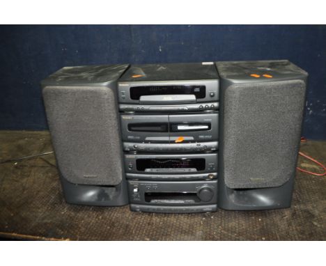 A TECHNICS CH550MINI COMPONENT HI FI WITH MATCHING SPEAKERS, including amp, graphic, tape and CD (PAT pass and working)
