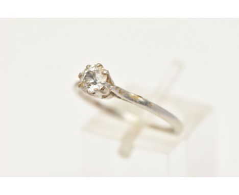 A WHITE METAL DIAMOND SINGLE STONE RING, set with an old cut diamond, estimated diamond weight 0.45ct, eight claw setting, to