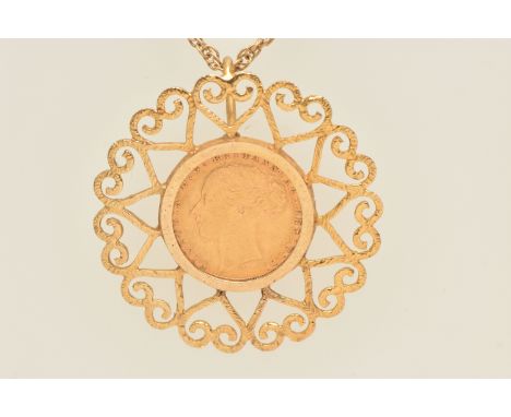 A MOUNTED FULL GOLD SOVEREIGN COIN PENDANT AND CHAIN, the sovereign depicting Queen Victoria, dated 1876, approximate width 2
