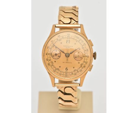 A GENTS YELLOW METAL 'CHRONOGRAPHE SUISSE' WRISTWATCH, manual wind, round gold tone dial signed 'Chronographe Suisse, Anti Ma