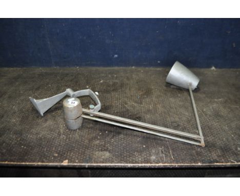 A HORSTMANN SIMPLUS COUNTERWEIGHT INDUSTRIAL ARTICULATED MOUNTED LAMP with three joints, aluminium shade and mounting foot (n