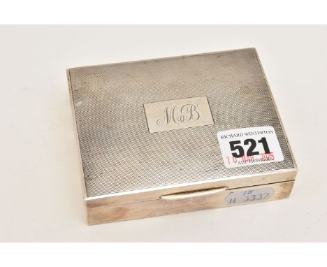 AN ELIZABETH II SILVER CIGARETTE CASE, of a rectangular form, engine turned pattern with engraved cartouche, hallmarked 'D Br
