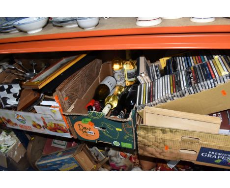 FOUR BOXES AND LOOSE MISCELLANEOUS ITEMS to include a Nigerian carved wooden plaque, a boxed quick cook meal maker, a boxed s