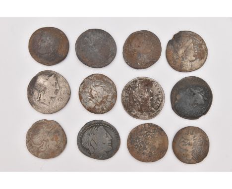 A SMALL BOX CONTAINING 12X ROMAN COINS, to include  Silver Denarius and others (12)