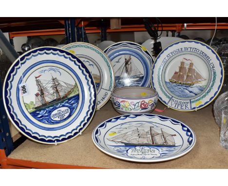 SIX PIECES OF POOLE POTTERY, comprising, a dish depicting H.M.S Loop Viper, on the back of the plate it states the dish was m