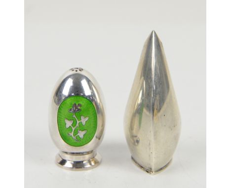 Danish silver and Enamel pepper by Meka and another Danish silver pepper by ABSA of Modernist design            