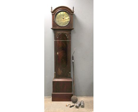 18th century Scottish mahogany eight-day longcase clock, the 30cm circular brass dial with twin train movement, subsidiary se