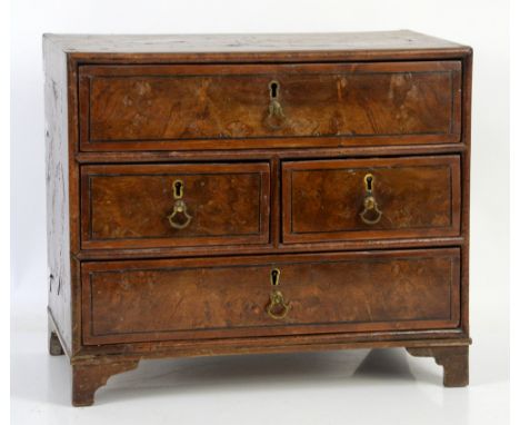 19th century inlaid walnut miniature chest of two short and two long drawers, on bracket feet, H35 x W41 x D25cm           
