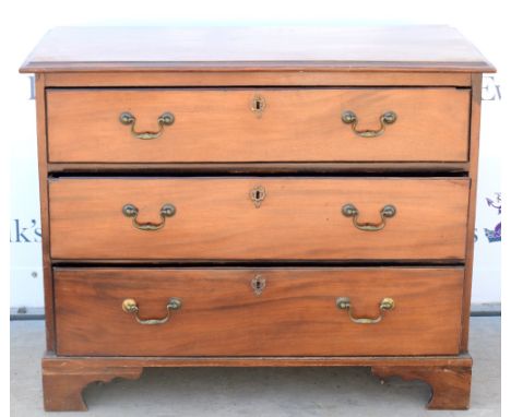 20th Century mahogany chest of three long graduated drawers on bracket feet           106W x 84H x 53D