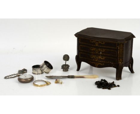 McVitie &amp; Price commode biscuit tin, together with a pair of silver napkin rings, Hampden Watch Co pocket watch and chain