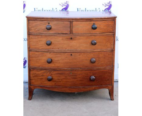 Victorian mahogany chest of 2 shorts over 3 long graduated drawers on splayed bracket feet.           