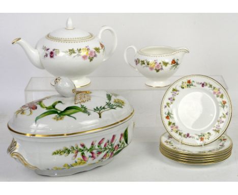 Wedgwood Mirabelle part service comprising teapot, saucers and cream jug, as well as a Spode tureen and cover           