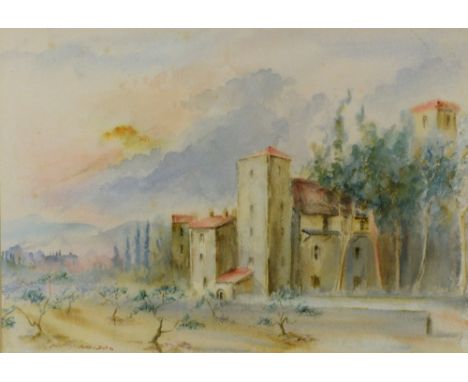 Cuthbert Bell (British, b.1923), Building in a Continental landscape, watercolour, signed and dated '90 lower left, 36 x 52cm