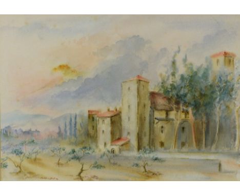 Cuthbert Bell (British, b.1923), Building in a Continental landscape, watercolour, signed and dated '90 lower left, 36 x 52cm