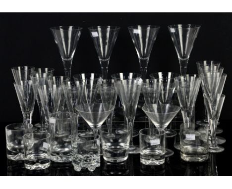 Suite of Dartington glasses Sharon comprising 8 champagne flutes (varying sizes) and three whiskey tumblers, 7 similar  large