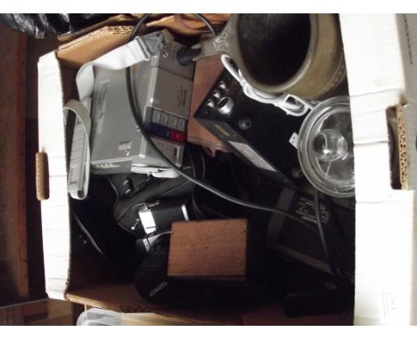 Box of vintage cameras and others