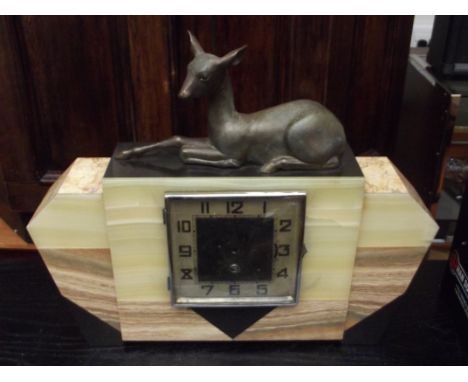 Art Deco mantel clock, very heavy with brass deer
