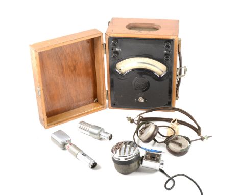 Vintage microphones, including two Reslosound 30/50 ohms Ribbon microphones, a Reslo type VMC microphone, a pair of Brandes B