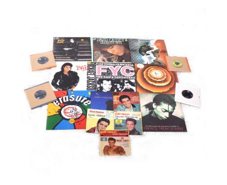 Vinyl LP and 7" single records; aprox 86 records including, Elvis Presley, Stevie Wonder, Michael Jackson, Elton John, Erasur