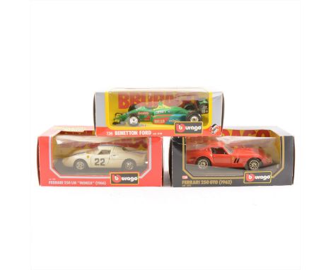 Burago 1:24 scale die-cast models; twenty seven including Ferrari 250 GTO (1962) and others, all boxed.