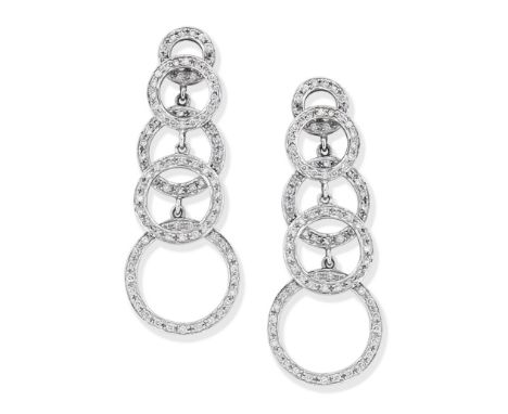 DIAMOND PENDENT EARRINGSEach designed as a series of articulated, overlapping, brilliant-cut diamond hoops,  length 4.6cmFor 