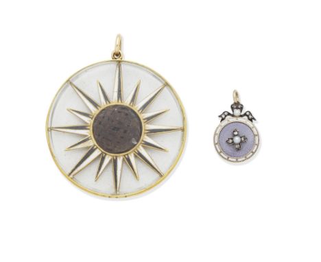 MOURNING PENDANT, MID 18TH CENTURY, ENAMEL PENDANT, CIRCA 19101st: Of annular design, the interwoven hair panel within a blac