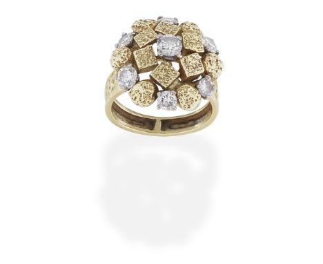 DIAMOND-SET DRESS RING, 1973Of 18 carat gold abstract textured design, set with brilliant-cut diamonds,  diamonds approx. 1.7