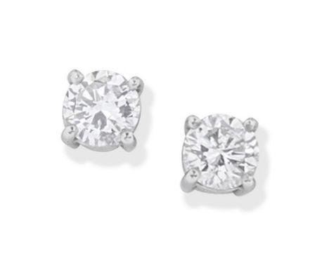 DIAMOND EARSTUDSEach set with a brilliant-cut diamond,  diamonds approx. 1.00ct total, maker's markFor further information on